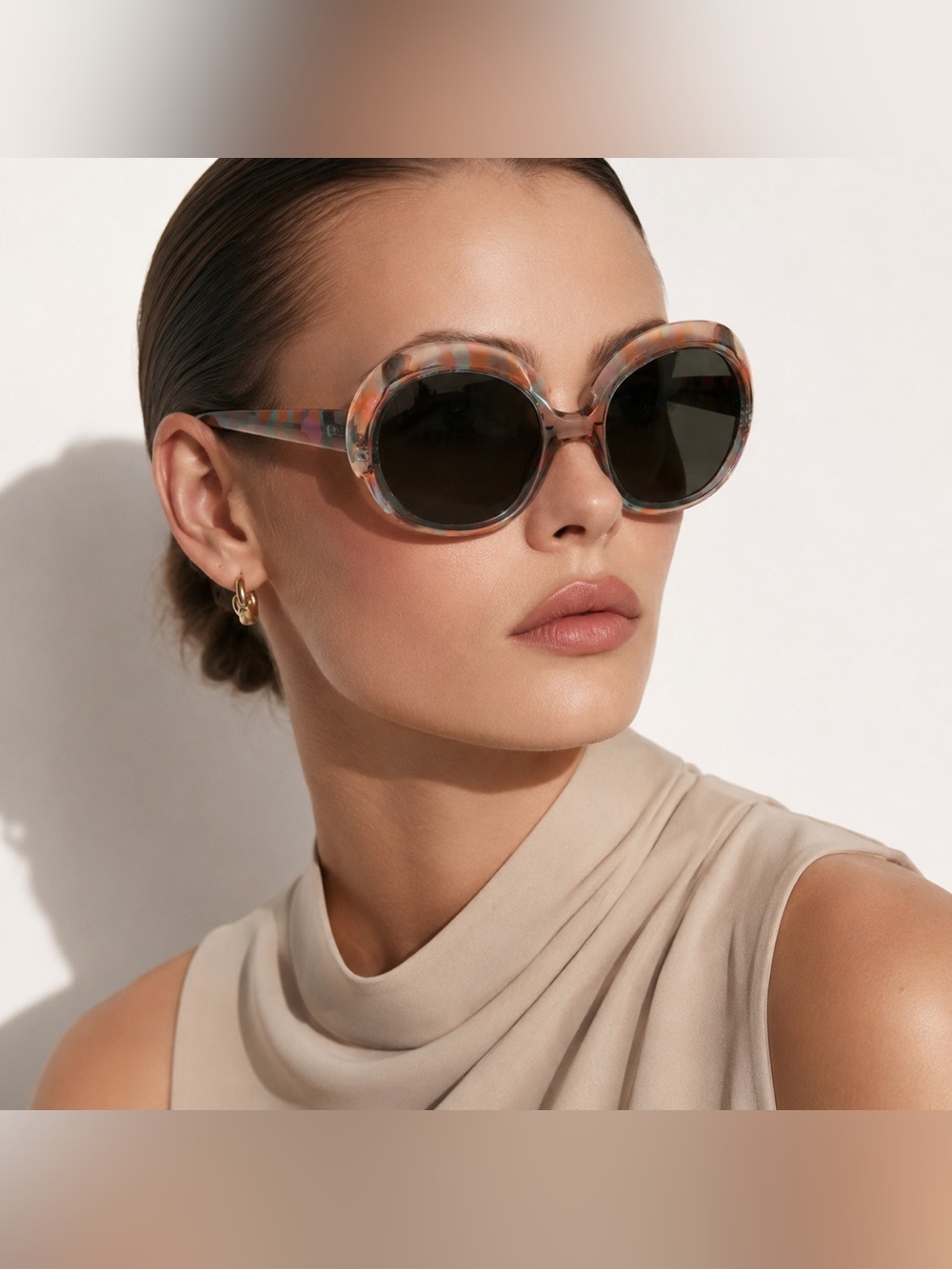 APRIL 401 Oversized Round Sunglasses Pastel Tortoise Retro Statement - Picture 6 of 14